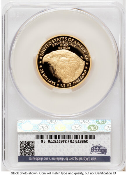 2026-W Proof Gold Eagle 1/2 oz First Day of Delivery America 250 70 CACG