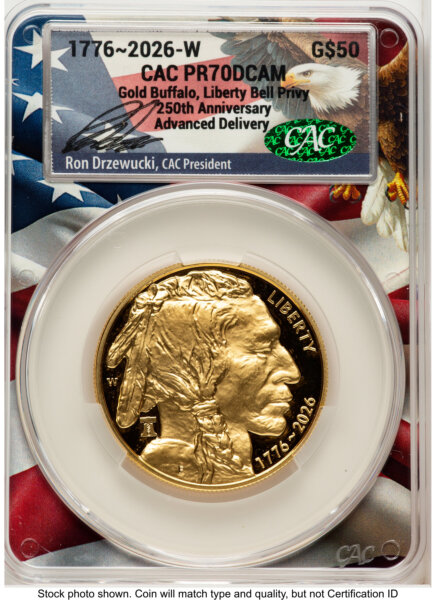 2026-W Proof Gold Buffalo 1 oz Advanced Delivery Ron Drzewucki Flag Core 70 CACG