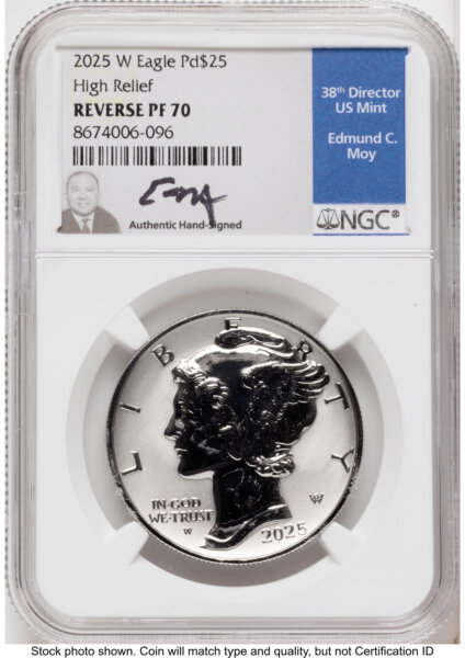 2025-W Palladium Eagle 1 oz, REV PR Ed Moy 70 NGC