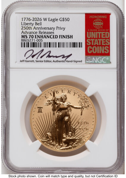 2026-W Enhanced Gold Eagle 1 oz AR Jeff Garrett Red Book 70 NGC