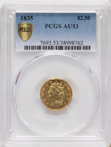 1835 $2 1/2 PCGS Secure 53 PCGS