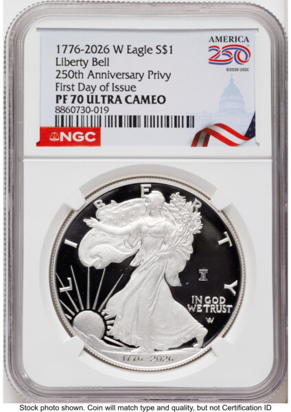 2026-W Proof Silver Eagle 1 oz FDI America 250 Congress Building Label 70 NGC