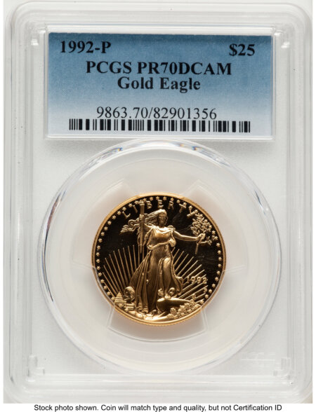 1992-P Proof Gold Eagle 1/2 oz Blue Gradient 70 PCGS