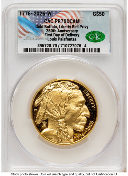 2026-W Proof Gold Buffalo 1 oz First Day of Delivery Louis Palafoutas 70 CACG