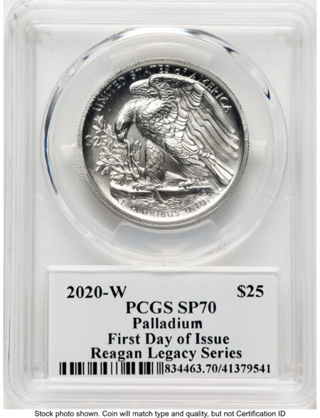 2020-W Palladium Eagle 1 oz Burnished FDI Reagan Legacy Series Michael Reagan 70 PCGS