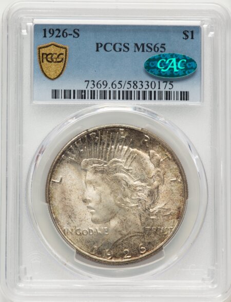1926-S S$1 CAC PCGS Secure 65 PCGS