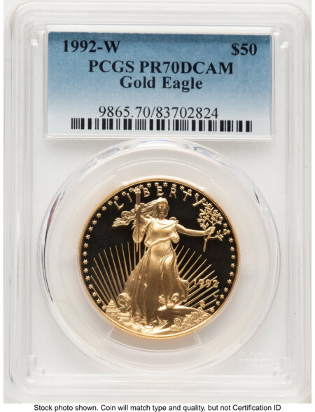 1992-W Proof Gold Eagle 1 oz Blue Gradient 70 PCGS