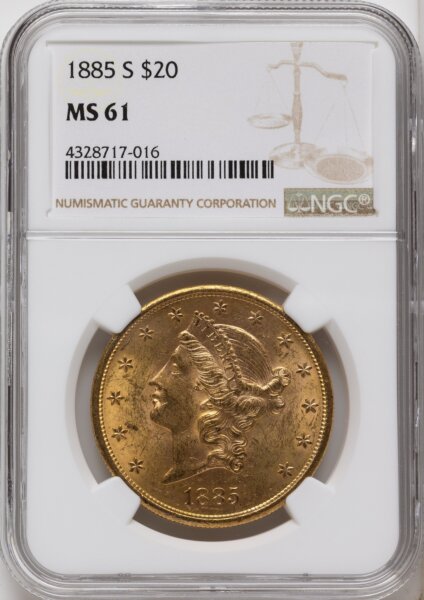 1885-S $20 Brown Label 61 NGC