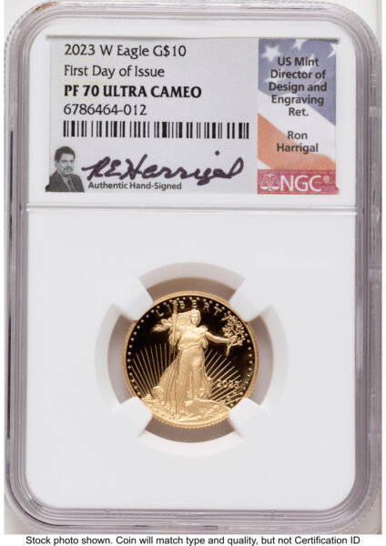 2023-W Proof Gold Eagle 1/4 oz FDI Ron Harrigal 70 NGC