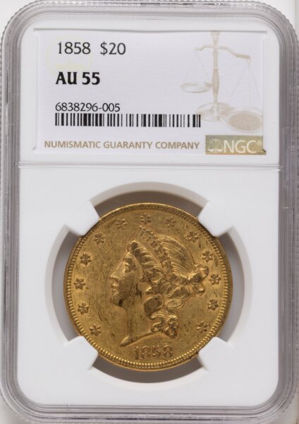 1858 $20 55 NGC