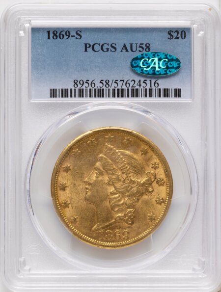 1869-S $20 CAC 58 PCGS