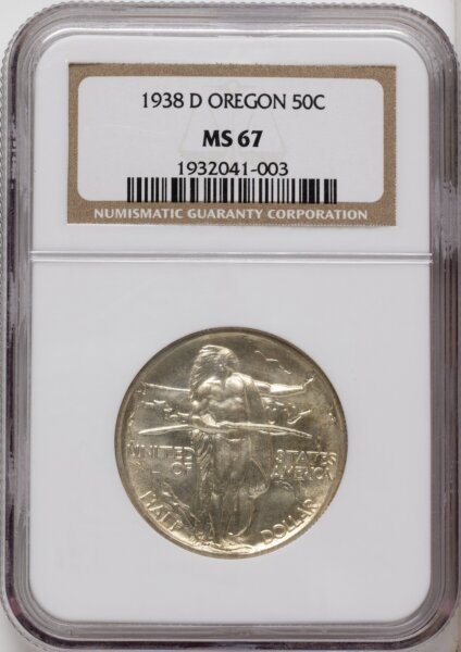 1938-D 50C Oregon, MS 67 NGC