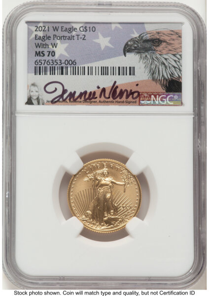 2021-W TY2 Gold Eagle 1/4 oz Unfinished Proof Dies Jennie Norris Eagle Flag 70 NGC