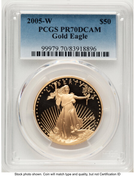 2005-W Proof Gold Eagle 1 oz Blue Gradient 70 PCGS