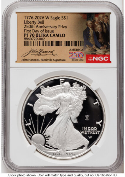 2026-W Proof Silver Eagle 1 oz FDI America 250 John Hancock Label 70 NGC