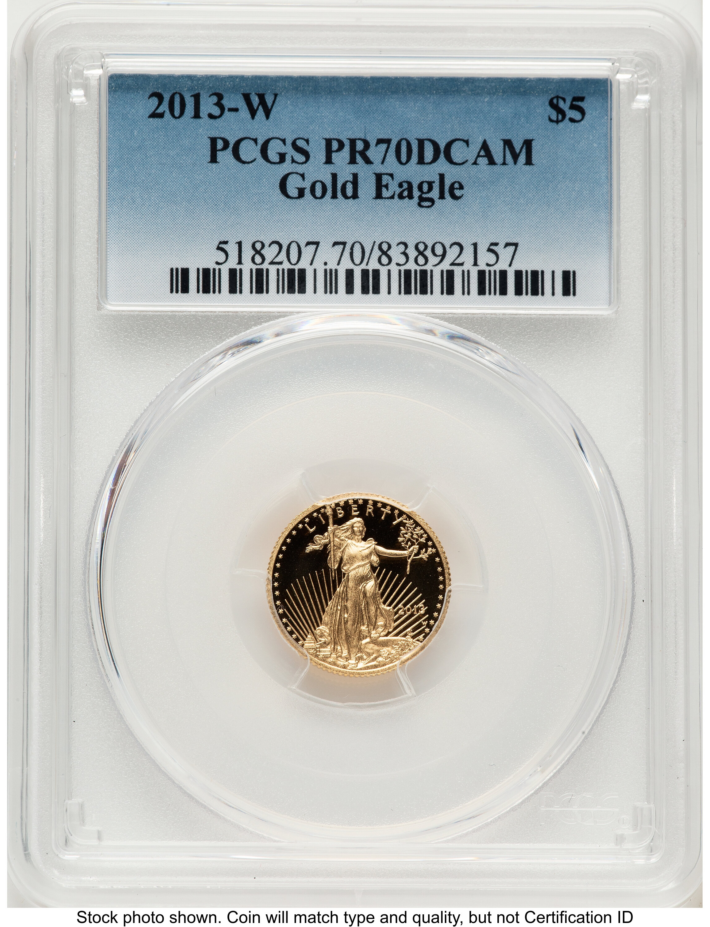 2013-W Proof Gold Eagle 1/10 oz Blue Gradient 70 PCGS