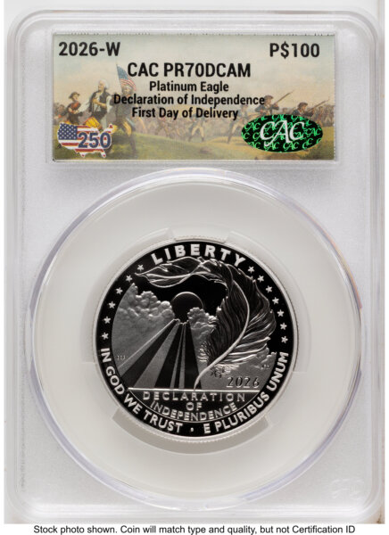 2026-W Proof Platinum Eagle 1 oz First Day of Delivery America 250 70 CACG