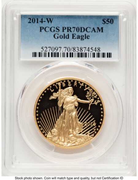 2014-W Proof Gold Eagle 1 oz Blue Gradient 70 PCGS