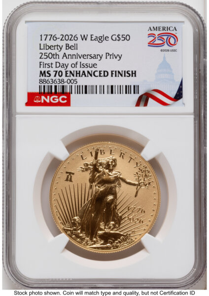 2026-W Enhanced Gold Eagle 1 oz FDI America 250 Congress Building Label 70 NGC