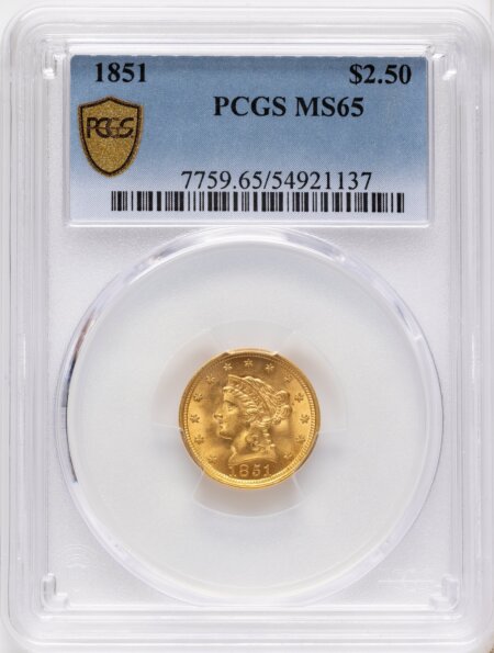 1851 $2 1/2 PCGS Secure 65 PCGS
