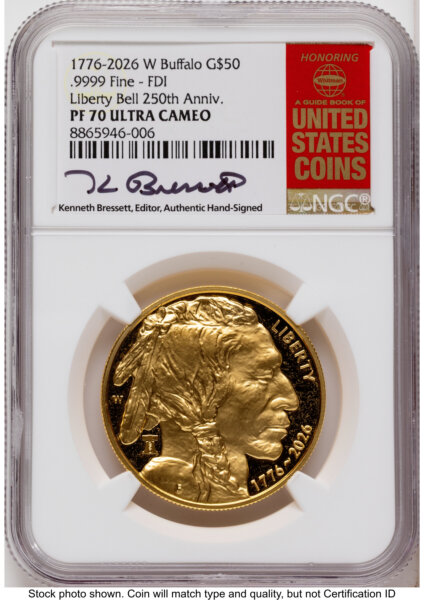 2026-W Proof Gold Buffalo 1 oz FDI Kenneth Bressett Red Book 70 NGC