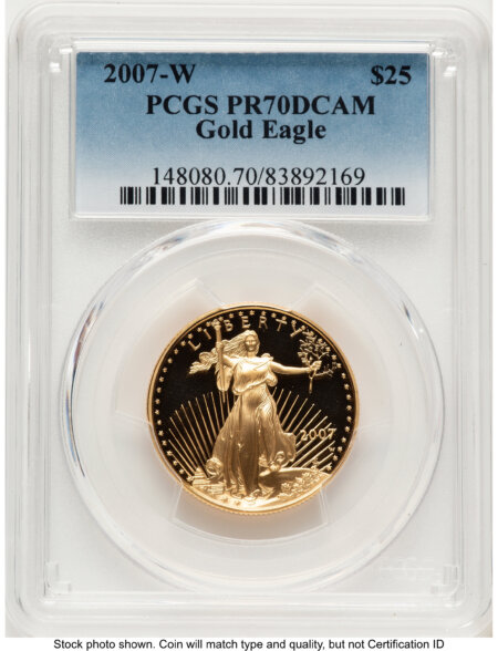 2007-W Proof Gold Eagle 1/2 oz Blue Gradient 70 PCGS