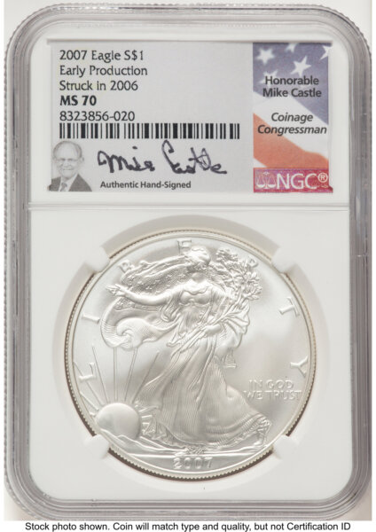 2007 Silver Eagle Early Production Mike Castle 70 NGC