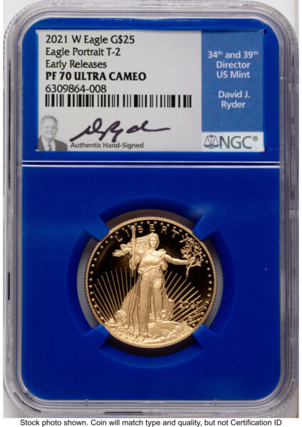 2021-W Type 2 Proof Gold Eagle 1/2 oz ER David Ryder Blue Core 70 NGC