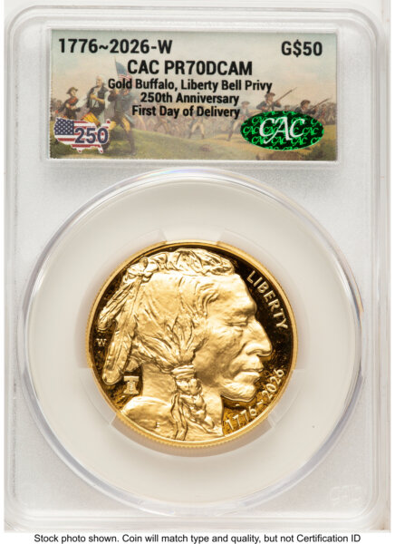 2026-W Proof Gold Buffalo 1 oz First Day of Delivery America 250 70 CACG