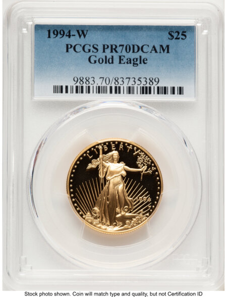 1994-W Proof Gold Eagle 1/2 oz Blue Gradient 70 PCGS