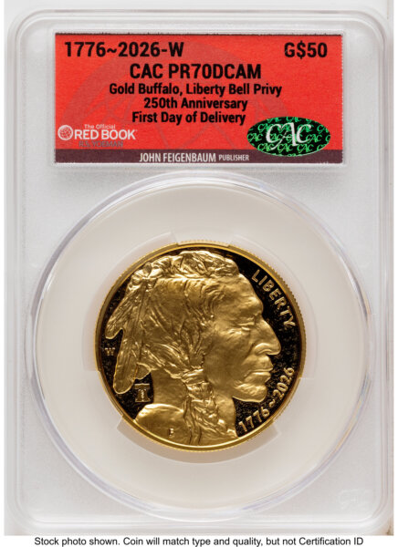 2026-W Proof Gold Buffalo 1 oz First Day of Delivery Red Book 70 CACG