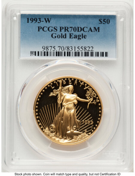 1993-W Proof Gold Eagle 1 oz Blue Gradient 70 PCGS