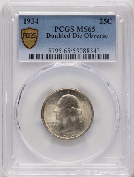 1934 25C Doubled Die Obverse, FS-101, MS PCGS Secure 65 PCGS