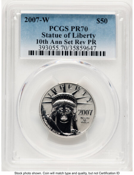 2007-W Reverse Proof Platinum Eagle 1/2 oz Blue Gradient 70 PCGS