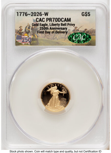 2026-W Proof Gold Eagle 1/10 oz First Day of Delivery America 250 70 CACG