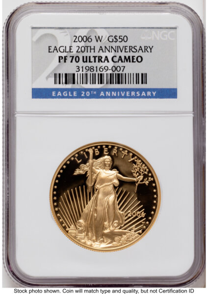 2006-W Proof Gold Eagle 1 oz 20th Anniversary 70 NGC