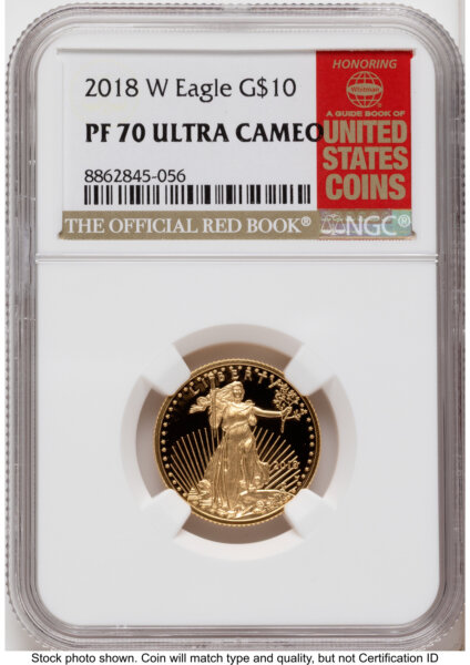 2018-W Proof Gold Eagle 1/4 oz Red Book 70 NGC