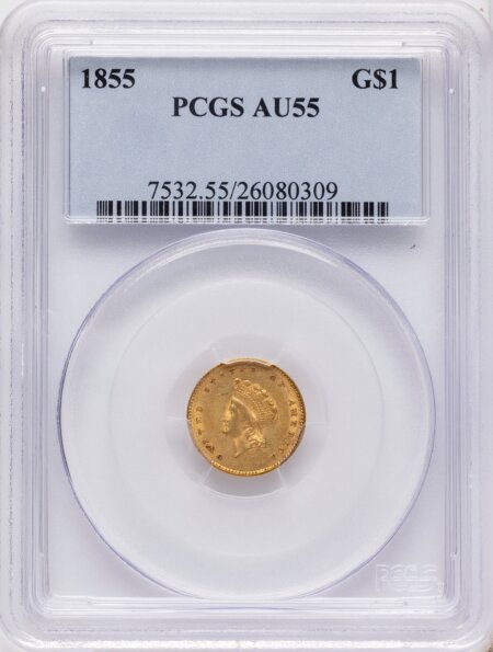 1855 G$1 Type Two, MS 55 PCGS