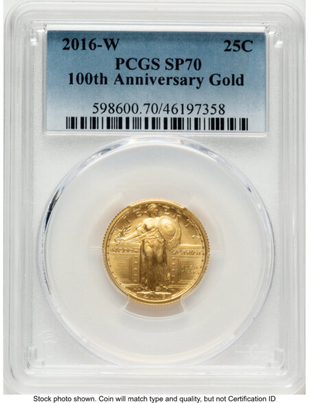 2016-W 25C Standing Liberty 100th Anniversary Gold Centennial  Blue Gradient 70 PCGS