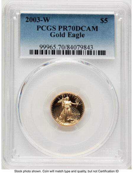 2003-W Proof Gold Eagle 1/10 oz Blue Gradient 70 PCGS