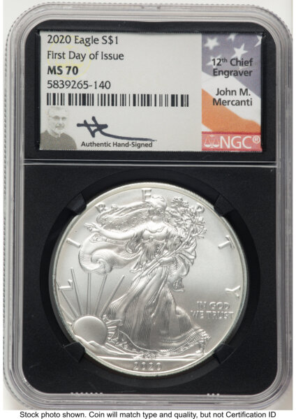 2020 Silver Eagle FDI John Mercanti Blk Core 70 NGC