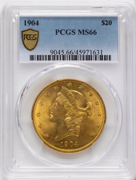 1904 $20 Liberty PCGS Secure Blue Gradient 66 PCGS