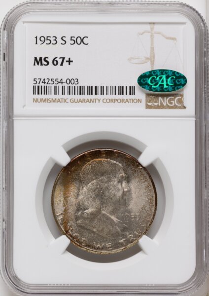 1953-S 50C, MS CAC NGC Plus 67 NGC