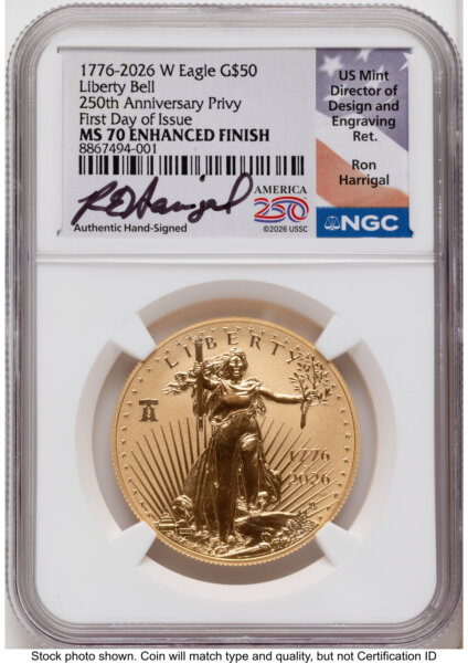 2026-W Enhanced Gold Eagle 1 oz FDI Ron Harrigal America 250 70 NGC
