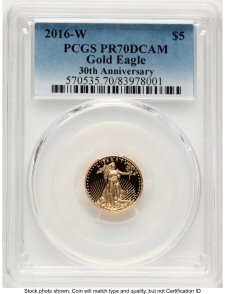2016-W Proof Gold Eagle 1/10 oz Blue Gradient 70 PCGS