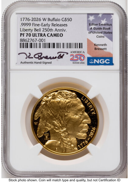 2026-W Proof Gold Buffalo 1 oz ER Kenneth Bressett America 250  70 NGC