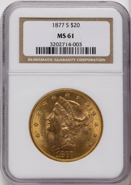 1877-S $20 Brown Label 61 NGC