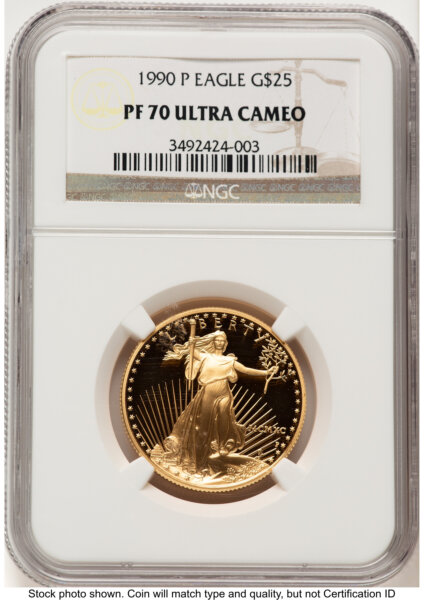 1990-P Proof Gold Eagle 1/2 oz Brown Label 70 NGC
