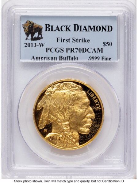 2013-W Proof Gold Buffalo 1 oz FS Black Diamond Bison Label 70 PCGS