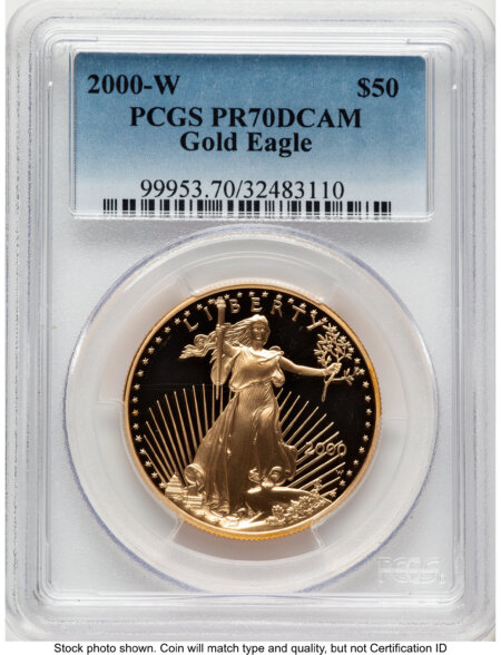 2000-W Proof Gold Eagle 1 oz Blue Gradient 70 PCGS